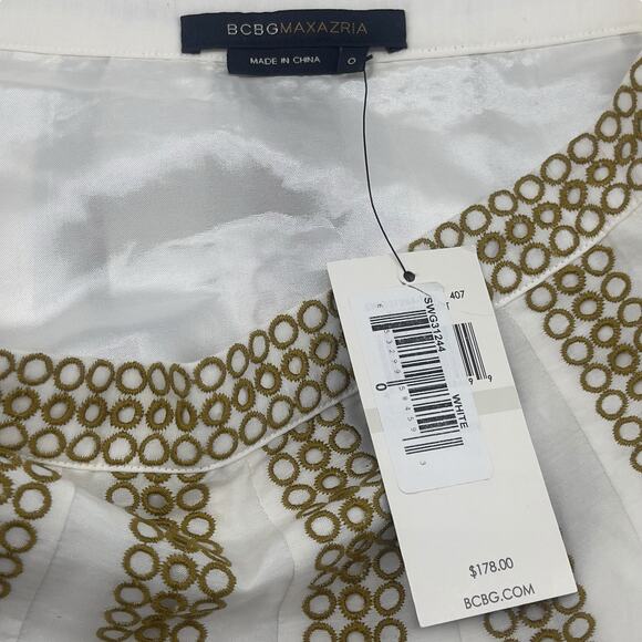 BCBGMAXAZRIA A-Line Skirt White with Gold Circle Patterns Size 0 New with Tags - Picture 4 of 10